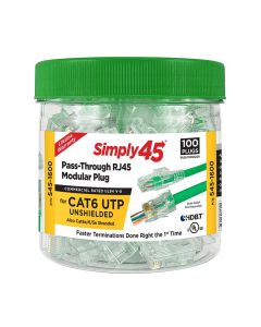 Simply45 S45-1600 – Simply45® Cat6 Unshielded Pass-Through RJ45 Modular Plugs 100 pc/Jar