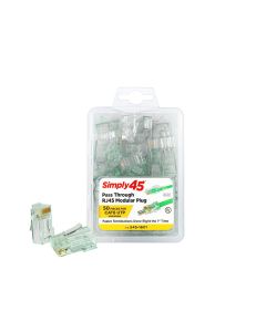 Simply45 S45-1601 – Simply45® Cat6 Unshielded Pass-Through RJ45 Modular Plugs 50 pc Clamshell