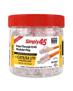 Simply45 S45-1700 – Cat6/6a Unshielded Pass-Through RJ45 Modular Plugs 100 pc/Jar