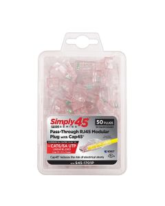 Simply45 S45-1701P – ProSeries Cat6/6a Unshielded Pass-Through RJ45 Modular Plugs with Cap45® 50 pc Clamshell