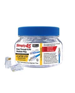 Simply45 S45-1500 – Simply45® Cat5e Unshielded Pass-Through RJ45 Modular Plugs 100 pc/Jar